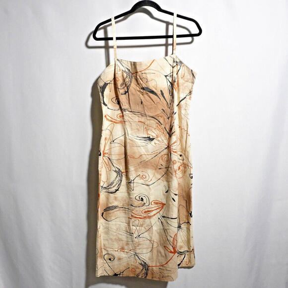 VTG 90s‎ Tan Abstract Mini Dress Strappy Artsy Retro Georgia Netti Cotton Sz 10 - Picture 1 of 8